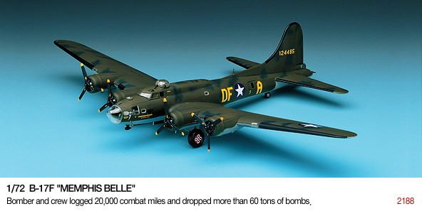 Academy Plastic Kits 1:72 Scale B-17F Memphis Belle