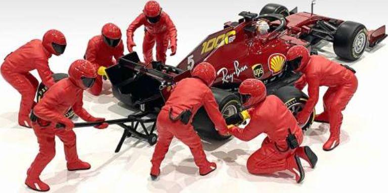 American Diorama 1:43 Scale F1 Pit Crew Figures Set #2 Team Red (x7)