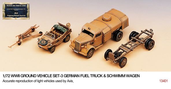 Academy Plastic Kits 1:72 Scale WWII German Fuel Truck and Schwimwagen