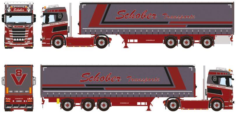 WSi 1:50 Scale Scania S Normal CS20N 4x2 Curtainside Trailer Schober