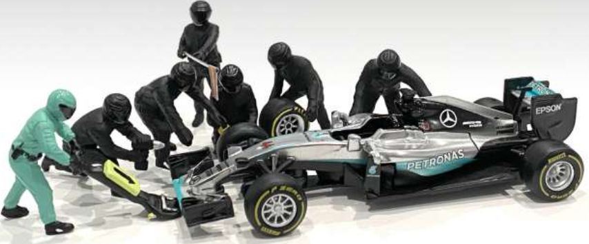 American Diorama 1:18 Scale F1 Pit Crew Figures Set #1 Team Black (x7)