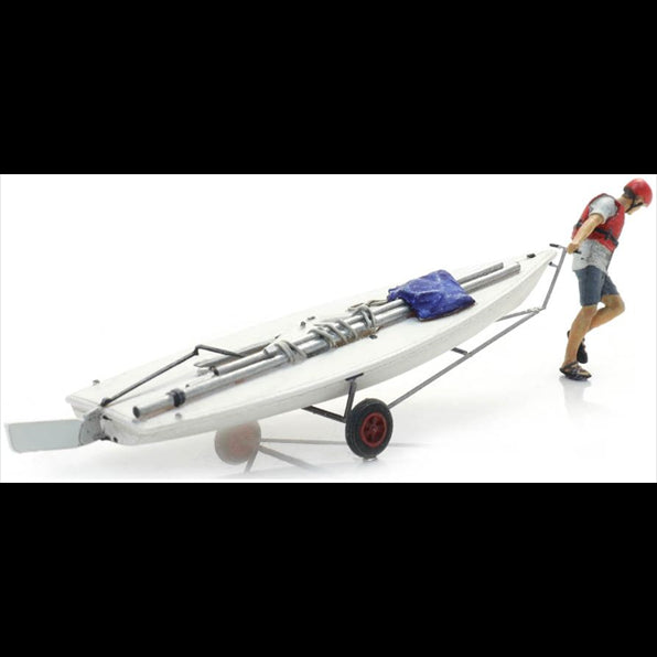 Artitec 1:87 Scale Sailing Boat Laser on Trailer + Figure Ready-Made, Painted