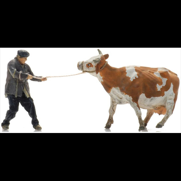 Artitec 1:160 Scale Farmer w/Obstinate Cow (1x) Ready-Made Figures