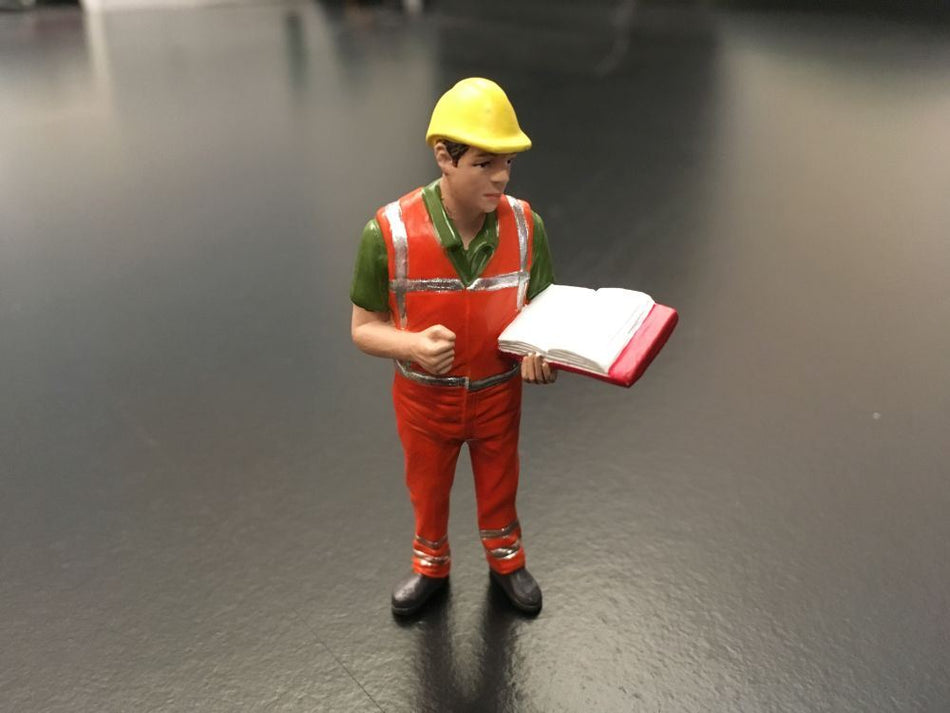 AT Collections 1:32 Scale Works inspector. Orange safety jacket with helmet.