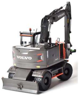 AT Collections 1/32rd Scale Volvo EWR 150E wheeled excavator 
Limited Black Edition (999 pieces) 
Nokian Ground Kare tyre version. 
Including Steelwrist tiltrotator.