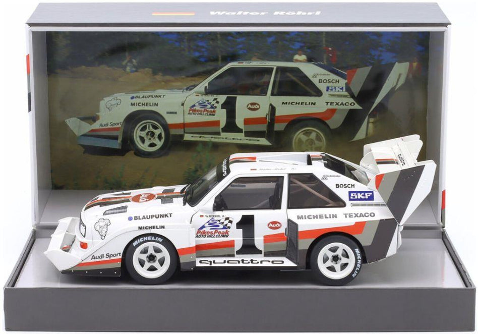 WERK83  1/18TH Scale Audi Sport Quattro S1 E2 #1 Winner Pikes Peak 1987 Walter Rohrl w/Collectors Box