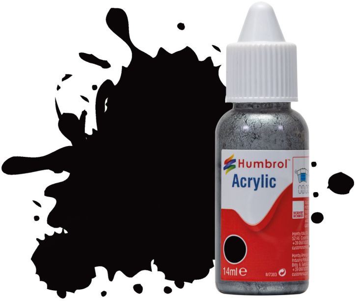 Humbrol 14ML  Black Satin Acrylic Paint Dropper Bottle
