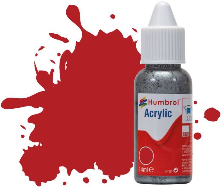 Humbrol 14ML  Insignia Red Matt Acrylic Paint Dropper Bottle