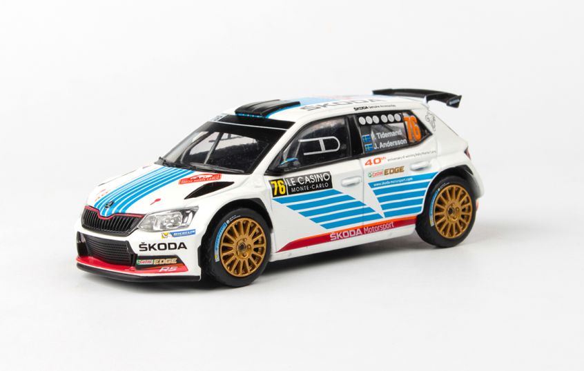 Abrex 1:43 Scale Skoda Fabia III R5 2015 Rallye Monte Carlo 2017 #76 Tidemand Andersson