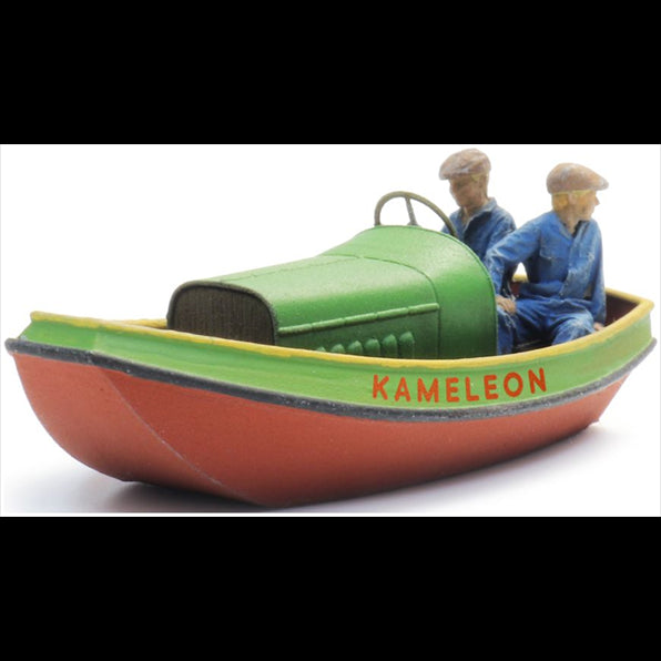 Artitec 1:87 Scale Frisian Steel Motor Boat Waterline w/2 Figures Ready-Made, Painted