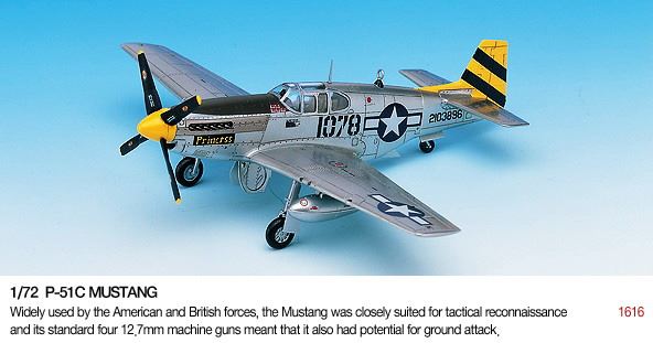 Academy Plastic Kits 1:72 Scale P-51C Mustang