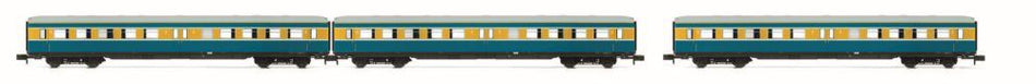 Arnold N Model Trains 1:160 Scale Set 'S-Bahn Leipzig'- 3 coaches without dr ivers cab, DR, period IV, livery blue/yell