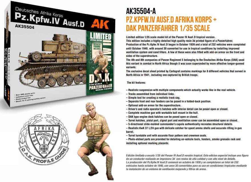AK Interactive 1:35 Scale PZ.KPFW.IV AUSF.D Afrika Korps + Dak Panzerfahrer