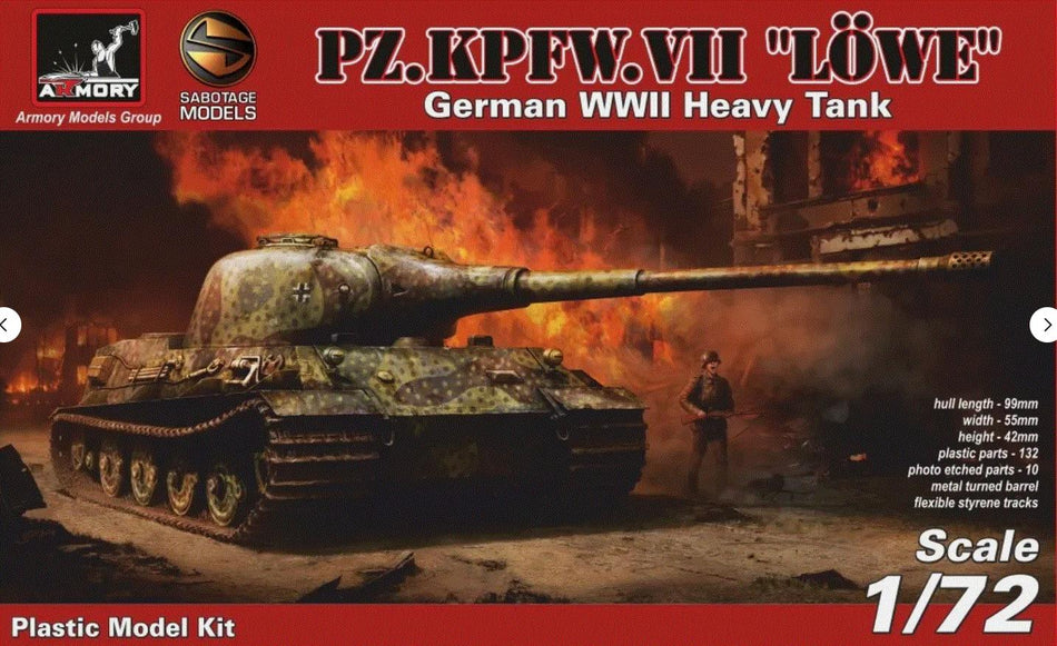 ARMORY MODELS 72201 1/72 Scale Pz.VII Löwe & ; German WWII prototype tank