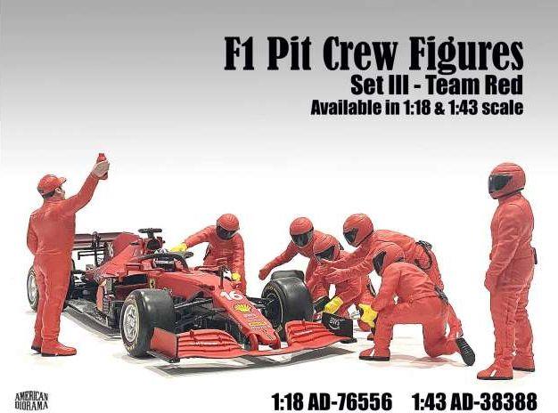 American Diorama 1:18 Scale F1 Pit Crew Figures Set #3 Team Red (7 x Figures)