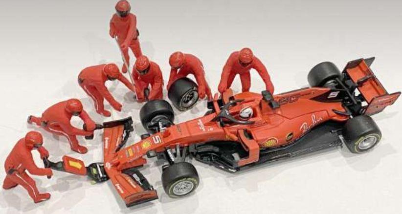 American Diorama 1:43 Scale F1 Pit Crew Figures Set #1 Team Red (x7)