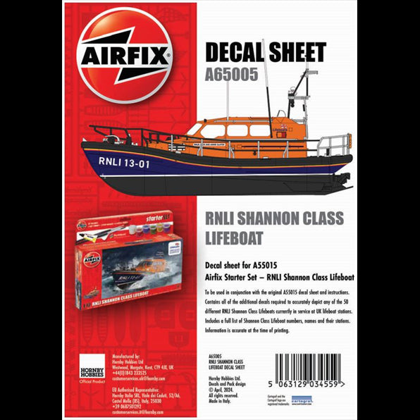Airfix 1:72 Scale Decal Sheet - RNLI Shannon Class Lifeboat (For A55015)