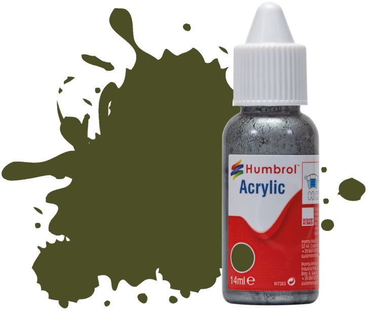 Humbrol 14ML  Matt Olive Drab Matt Acrylic Paint Dropper Bottle