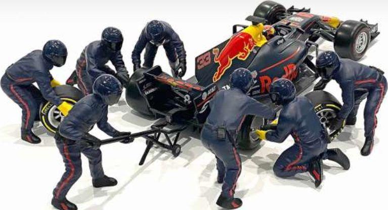 American Diorama 1:43 Scale F1 Pit Crew Figures Set #2 Team Blue- Purple (x7)