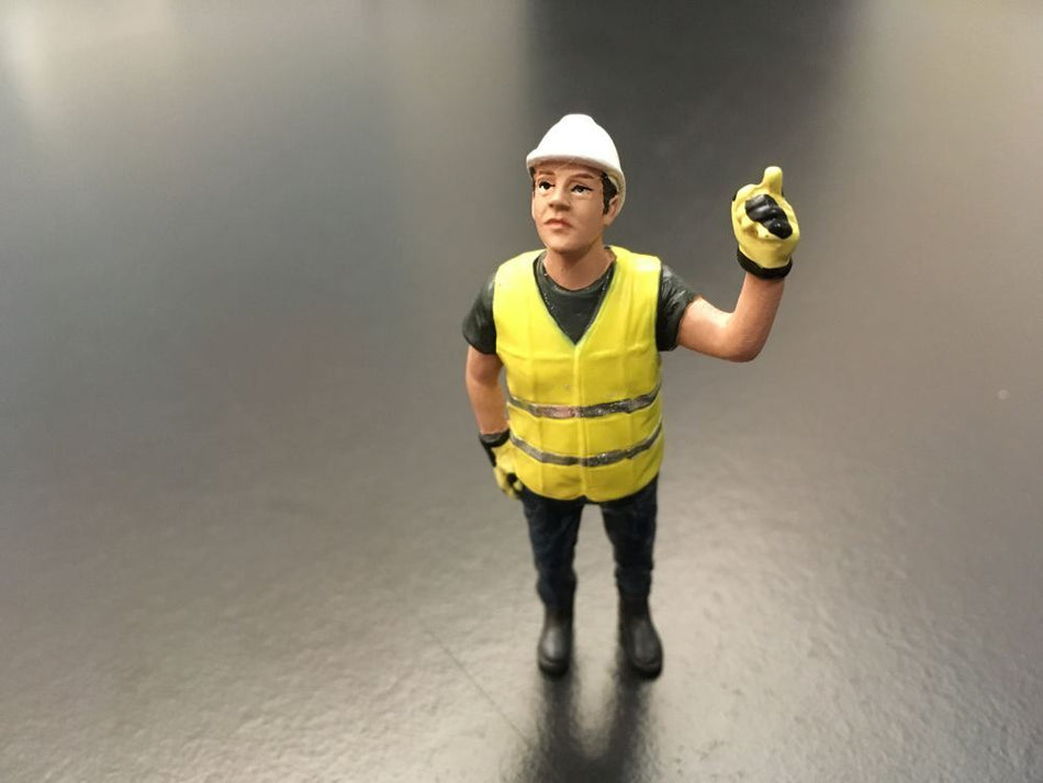 AT Collections 1:32 Scale Worker directing hoist Yellow safety jacket with helmet